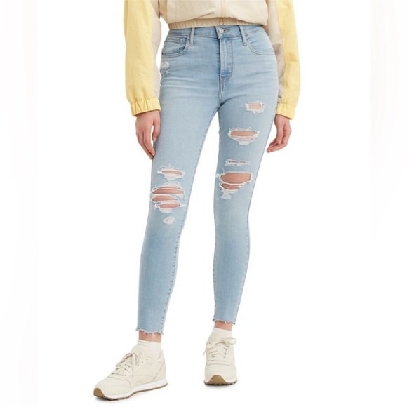 Levi’s 720 High Rise Super Skinny Distressed Raw Hem Light Wash Jeans Size 32 - Picture 1 of 12